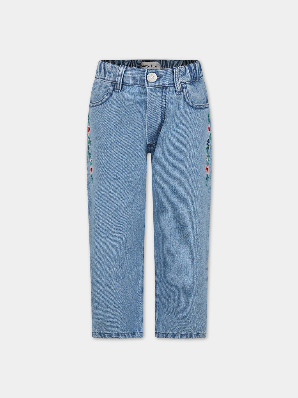 Jean en denim pour fille avec fleurs brodées